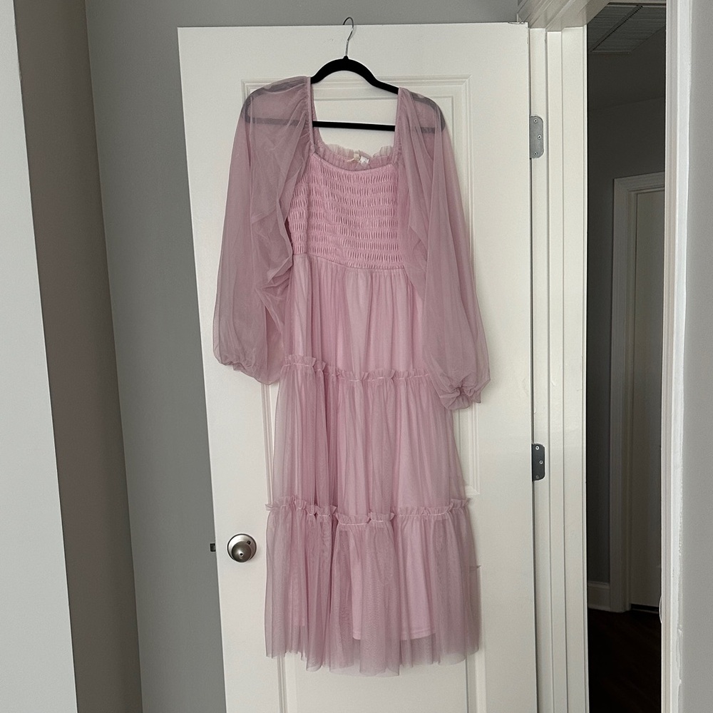 Sheer Tiered Pink Maxi Dress